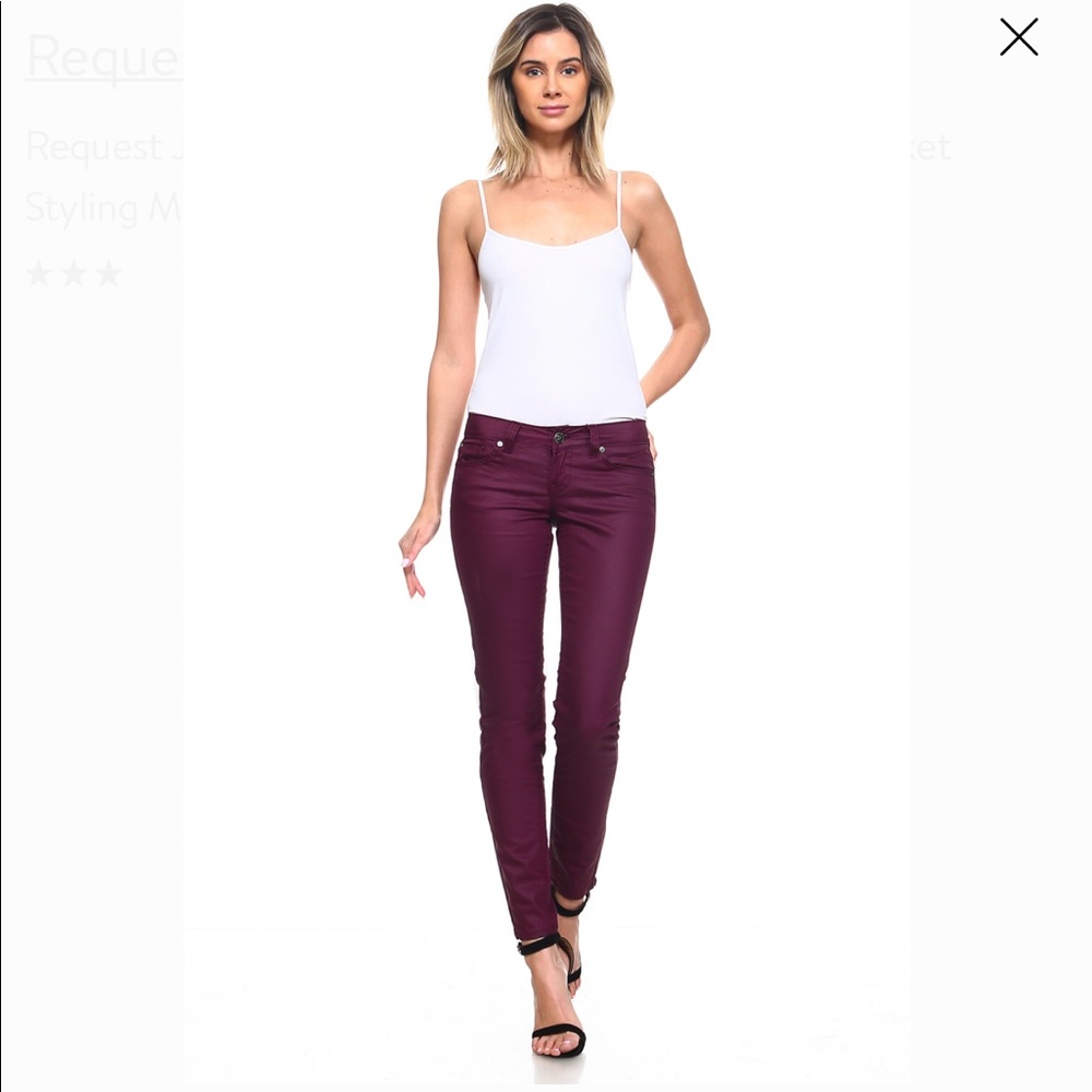 Metallic coated burgundy jeans 👖